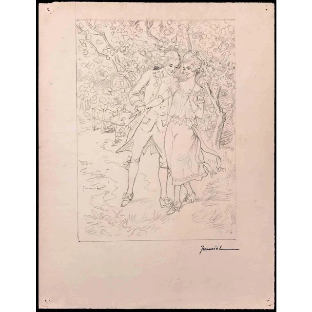 Young Family is an original Drawing on paper realized by painter Pierre Georges Jeanniot (1848-1934). Drawing in Pencil....