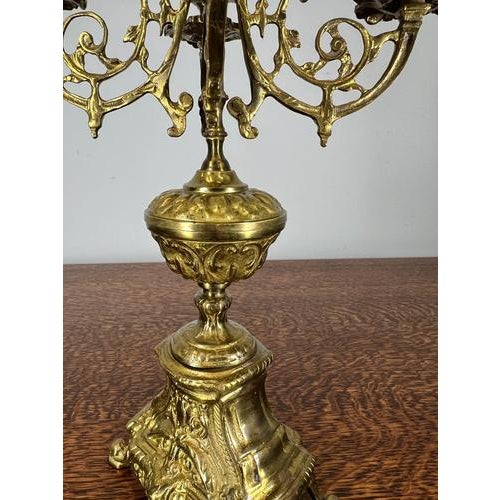 Gold Vintage French Style Ornate 5-Arm Candelabra For Sale - Image 8 of 13