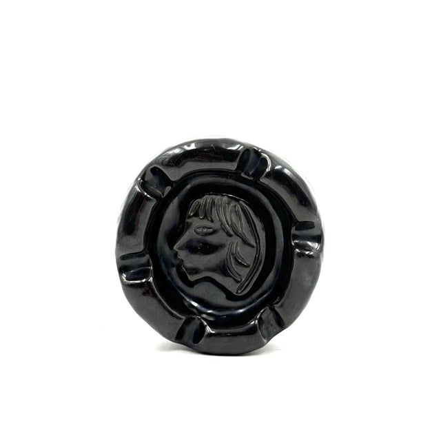 Mid-Century Modern Mid-Century Black Glazed Ceramic Ashtray, Accolay France 1960s For Sale - Image 3 of 11