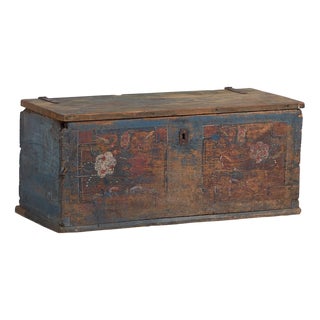 Small Antique Trunk with Floral Motifs, 1900 For Sale
