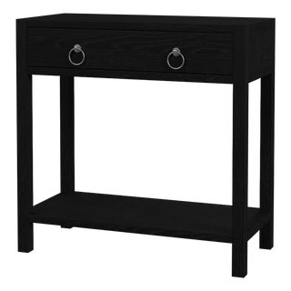 Lark 30 in W Rectangular Wood 1Drawer Nightstand with Lower Open Shelf, Washed Black For Sale