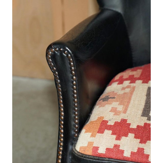 Little Professor Armchairs in Black Leather and Kilim Upholstery by Andrew Martin for Halo, Set of 2 For Sale - Image 6 of 18