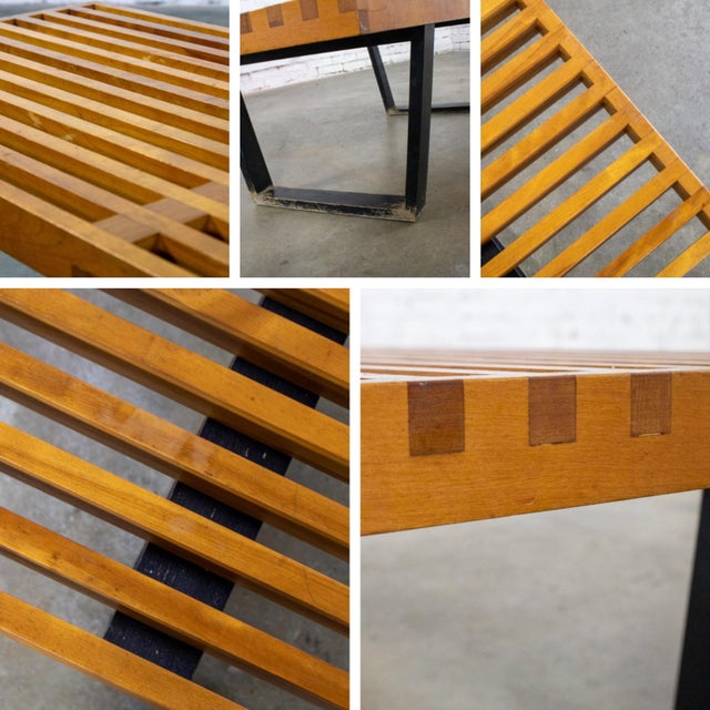 Early Mid Century Modern George Nelson Platform Bench for Herman Miller Maple Slats Black Painted Legs For Sale - Image 16 of 18