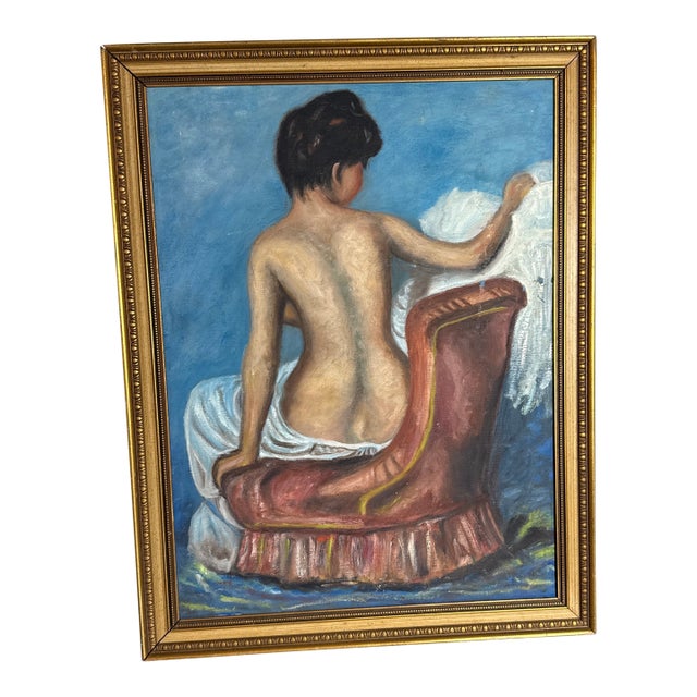 Vintage French Impressionist Oil Painting Seated Female Nude - Framed Original For Sale