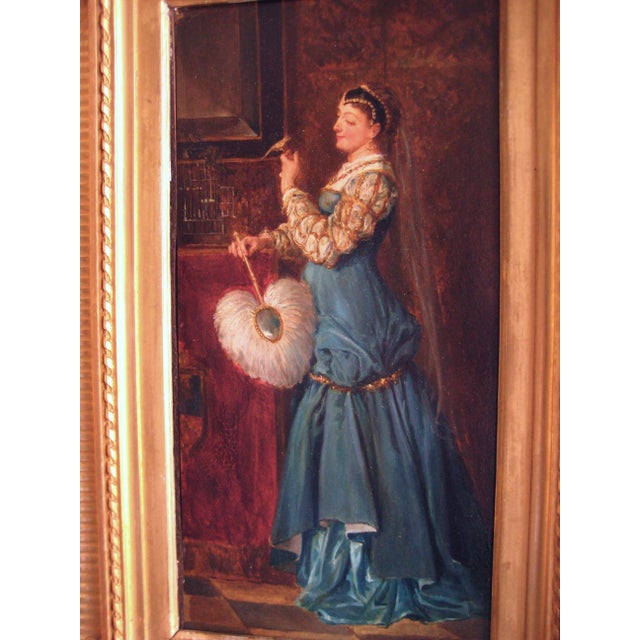 French Portrait of a Lady Holding a Bird French Oil Painting Alfred Henri Darjou For Sale - Image 3 of 17