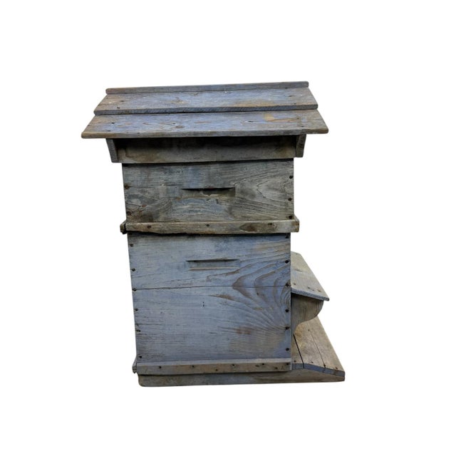 Antique French Blue Wooden Beehive, 1890s For Sale - Image 3 of 15