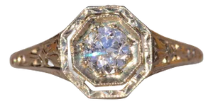 The Stocking: Antique Filigree Engagement Ring in White Gold
