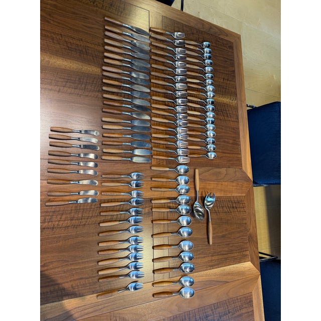 Dansk Dansk Wood Accent Flatware – Jens Quistgaard De, 1970s – Teak & Stainless (92-Piece Set) For Sale - Image 4 of 7