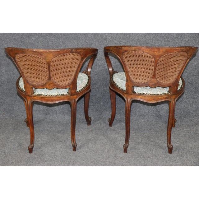 1910s Pair Antique French Art Noveau Carved Wood Cane Back Armchairs For Sale - Image 5 of 9