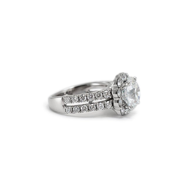 Ladies 14k White Gold Halo Accented Lab Grown Diamond Engagement Ring, Size 5.5 For Sale - Image 4 of 8