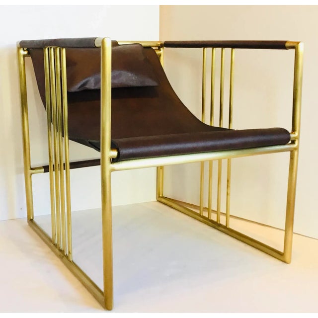 Metal Baker Modern Dark Brown Bison Leather Sling Chair For Sale - Image 7 of 7