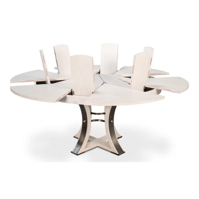 Wood Transitional Round Dining Table, Medium - White Oak With Iron Pedestal For Sale - Image 7 of 11