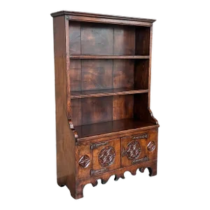 Early 19th Century Rustic-Country Spanish Open Bookcase With Gothic Reliefs