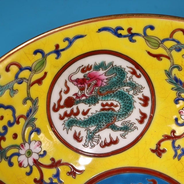 Ceramic Late 19th Century Porcelain Stem Bowl With Dragon and Floral Motif, 430g For Sale - Image 7 of 8