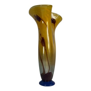 Horia-Constantin Puscariu Signed 17 + Tall Abstract Floral Art Glass Vase For Sale