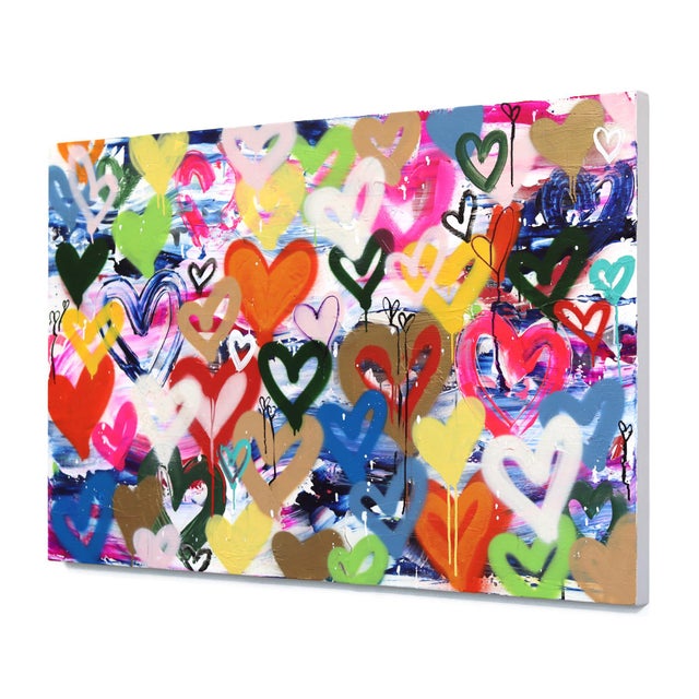 Contemporary Karmic Hearts - Colorful Acrylic Art Original Abstract Heart Mixed Media Street Art Painting on Canvas For Sale - Image 3 of 9