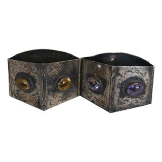 Antique Robert Chandler Sterling Silver Amethyst Citrine Napkin Rings- Set of 2 For Sale