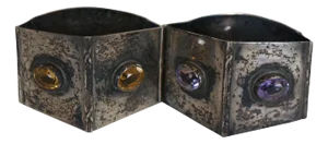 Antique Robert Chandler Sterling Silver Amethyst Citrine Napkin Rings- Set of 2