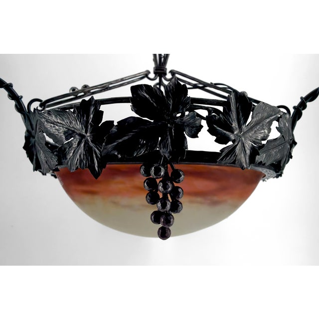 Art Deco Chandelier in Wrought Iron and Blown Glass from Muller Frères Lunéville, France, 1920s For Sale - Image 6 of 18