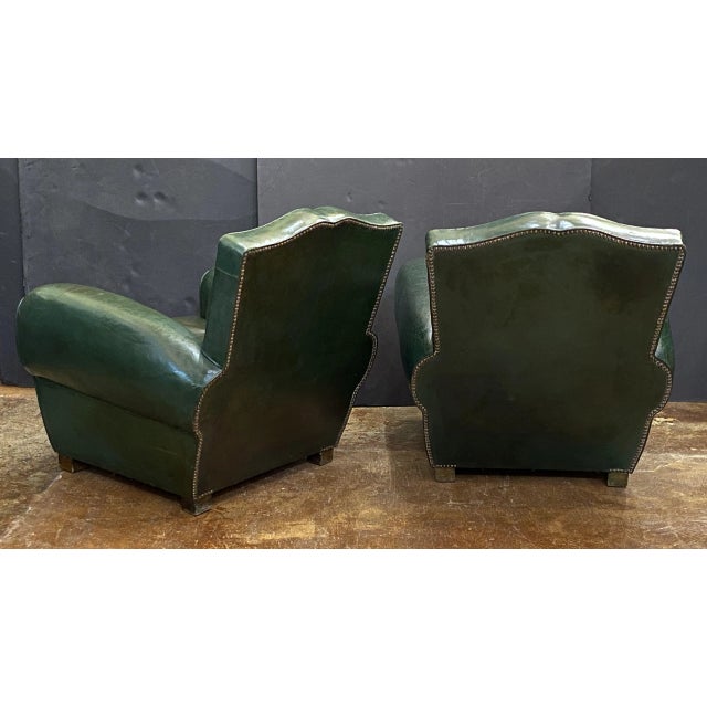 Art Deco Dark Green Leather Club or Lounge Chairs From France - Two Available For Sale - Image 12 of 12