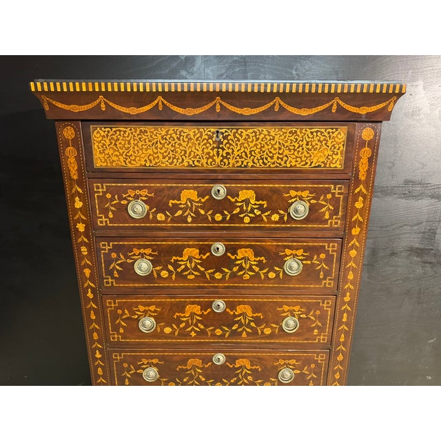 Tall 18th Century Dutch Marquetry Chest of Drawers For Sale - Image 4 of 17