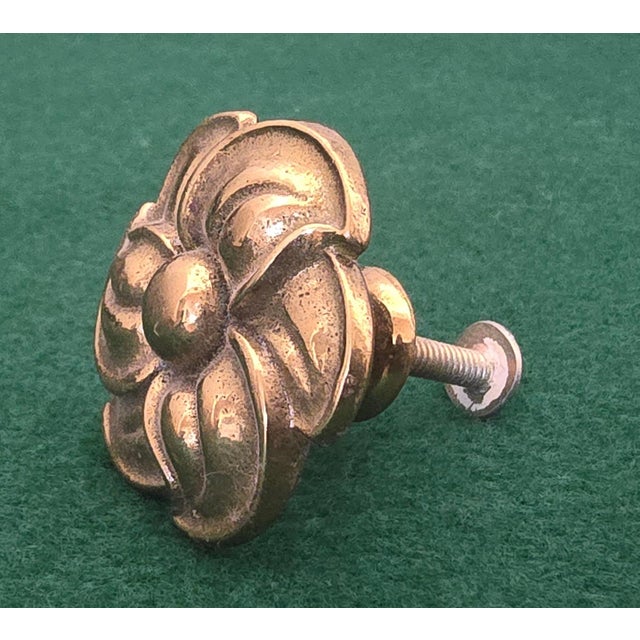 Set of 15 Solid Brass Mid-Century Floral Cabinet Knobs For Sale - Image 4 of 5