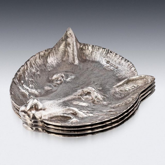 Silver Fox Head Dishes fom Asprey & Co., 1980s, Set of 4 For Sale - Image 3 of 12