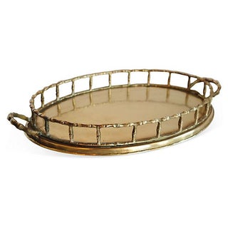 Vintage Faux Bamboo Brass Tray For Sale