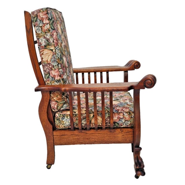 Antique Arts & Crafts Tiger Oak Morris Recliner Chair With Push Button Mechanism c.1900 For Sale - Image 10 of 18