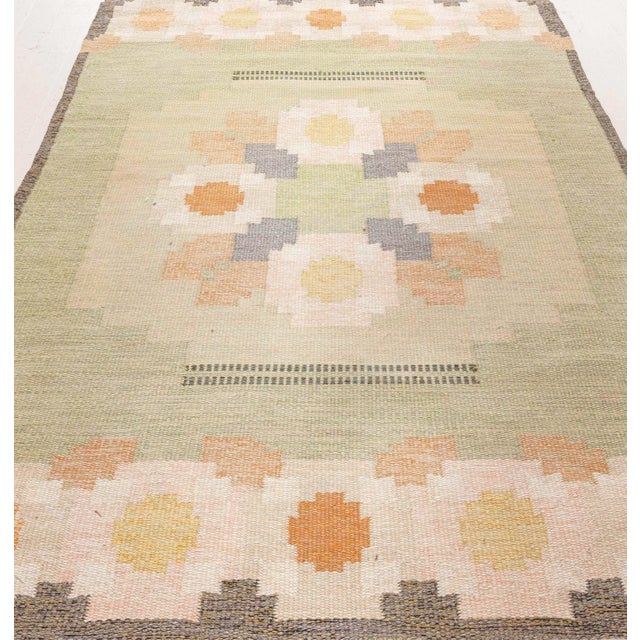 Mid-Century Modern Doris Leslie Blau Vintage Swedish Flat Woven Rug by Ingegerd Silow For Sale - Image 3 of 9