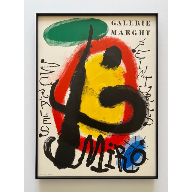Joan Miro Vintage 1961 Mid Century Modernist Fine Art Lithograph Print " Murales - Peintures " Framed Paris Exhibition Poster For Sale - Image 16 of 16