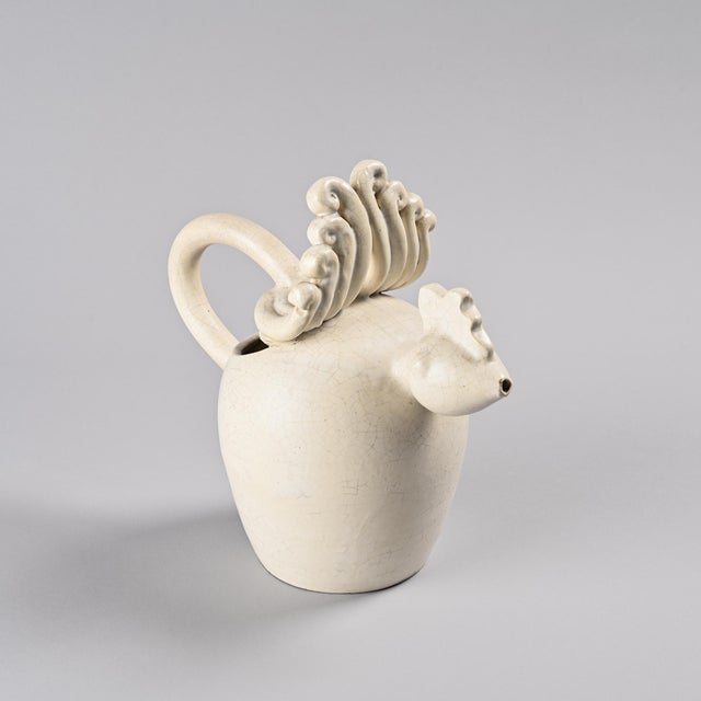 Ivory Large Zoomorphic Pitcher by Suzanne Ramié for Madoura, Vallauris, 1945 For Sale - Image 8 of 15