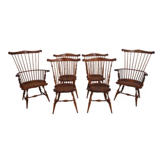 Set of 6 Tiger Maple Windsor Dining Room Chairs For Sale