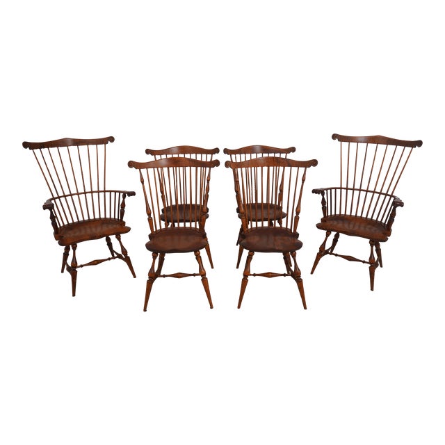 Set of 6 Tiger Maple Windsor Dining Room Chairs For Sale