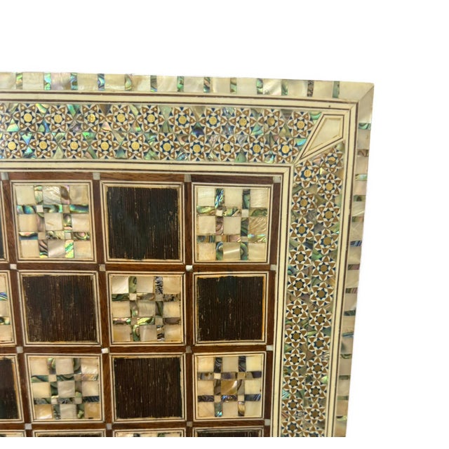 Handmade Arabic Folding Chess Table – Solid Wood & Mother of Pearl Inlay For Sale - Image 4 of 11