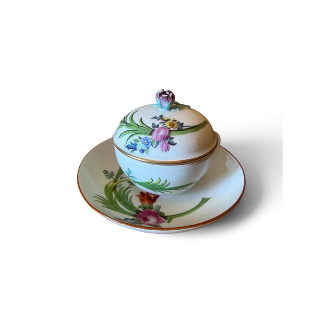 Marcolini Lidded Cup and Saucer in Porcelain with Floral Decoration from Meissen, 1774, Set of 3 For Sale - Image 6 of 6