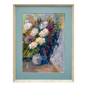 1970s Modern White Chrysanthemums Still Life Painting by Jaroslav Pavlis