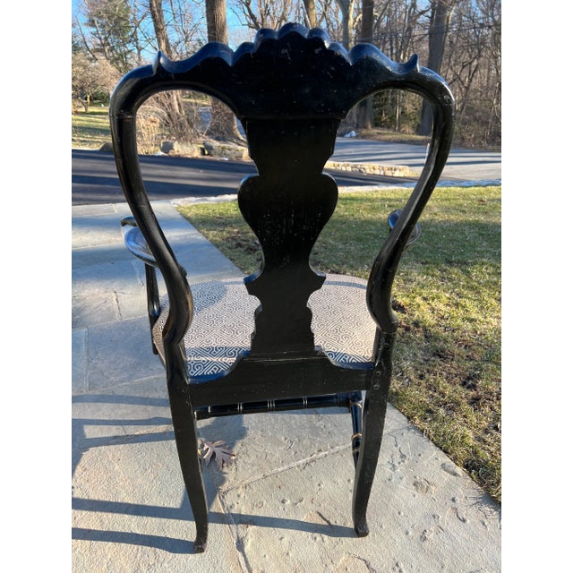 Early 20th Century Black Lacquered and Gilt Shell Back Armchair For Sale In New York - Image 6 of 12