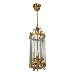 Italian Gilt Metal and Glass Lantern, 1970 For Sale