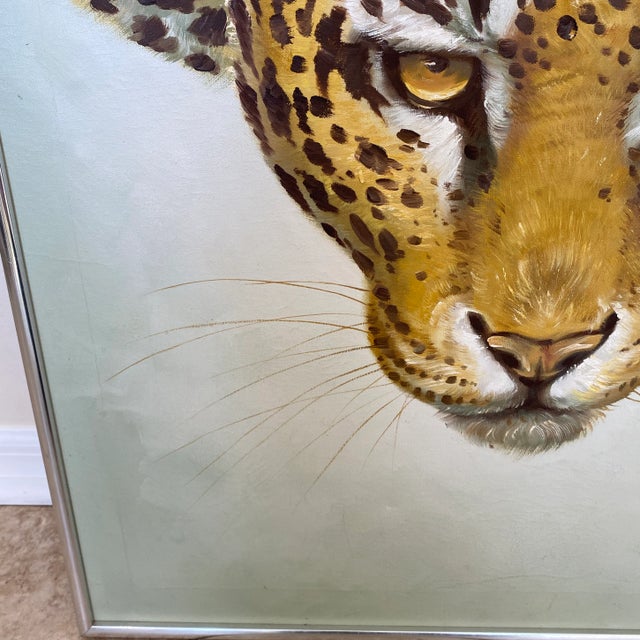 Vintage Cheetah Oil Painting Signed by Allen 1976 For Sale - Image 9 of 12