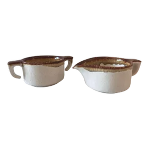 Vintage Pfaltzgraff Drip Glaze Coffee Creamer and Sugar Set