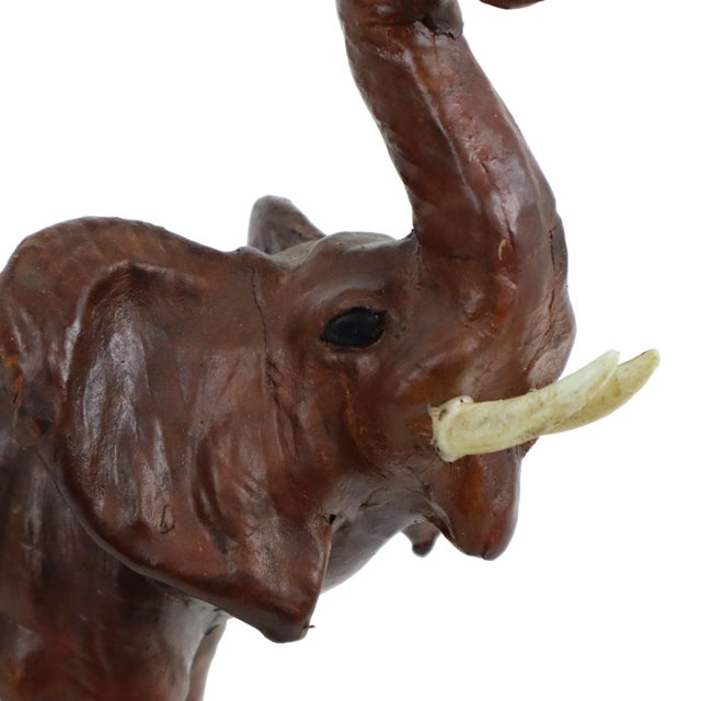 Vintage Brown Leather Elephant with Tusks For Sale - Image 4 of 10