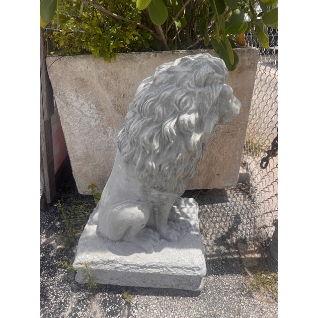 Boho Chic Late 20th Century Pair of Weathered Concrete Garden Lions For Sale - Image 3 of 10