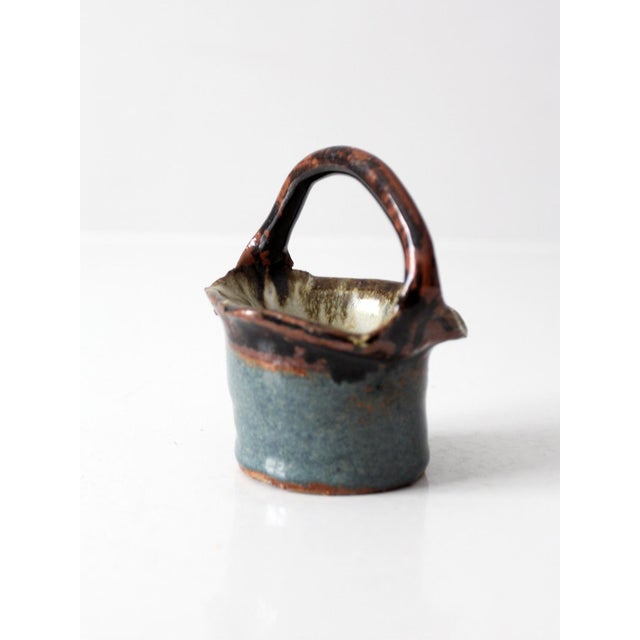Contemporary Vintage Handmade Studio Pottery Basket For Sale - Image 3 of 13