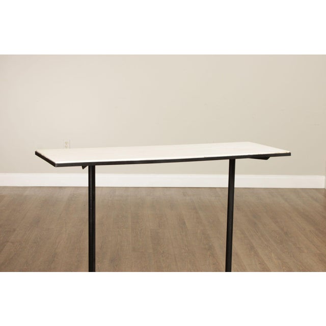 Antique White Mid Century Modern Industrial Marble Top Steel Console Bar Table For Sale - Image 8 of 12