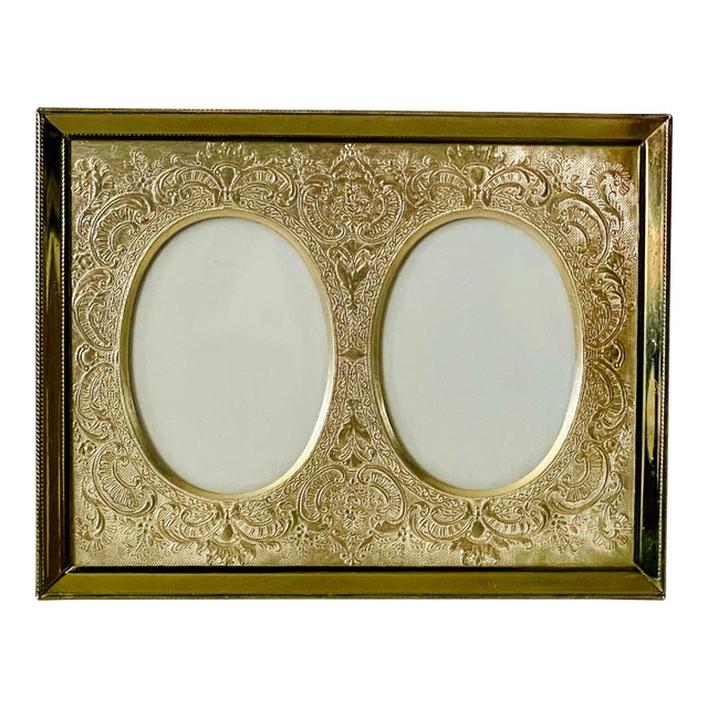 1940’s Filigree Gold Tone Double Photo Frame For Sale