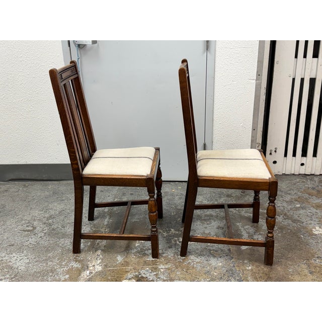 Jacobean Revival Antique Oak Upholstered Side Chairs, Pair For Sale In San Francisco - Image 6 of 12