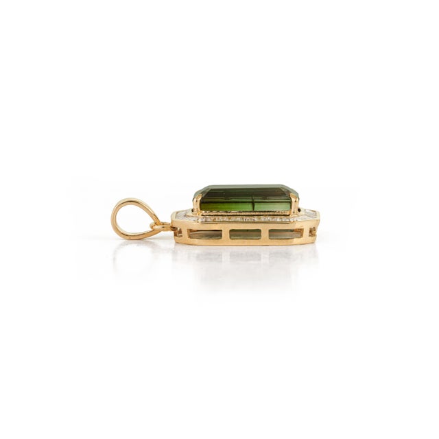Not Yet Made - Made To Order 5.5ct Emerald Cut Green Tourmaline & Baguette Diamond Pendant in 14k Yellow Gold For Sale - Image 5 of 12