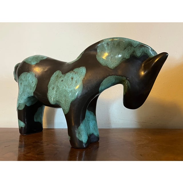 Turquoise Large 1940's Mid-Century Modern Art Pottery Horse by Marianna Von Allesch (German 1886-1972) for Carola Ceramics For Sale - Image 8 of 14