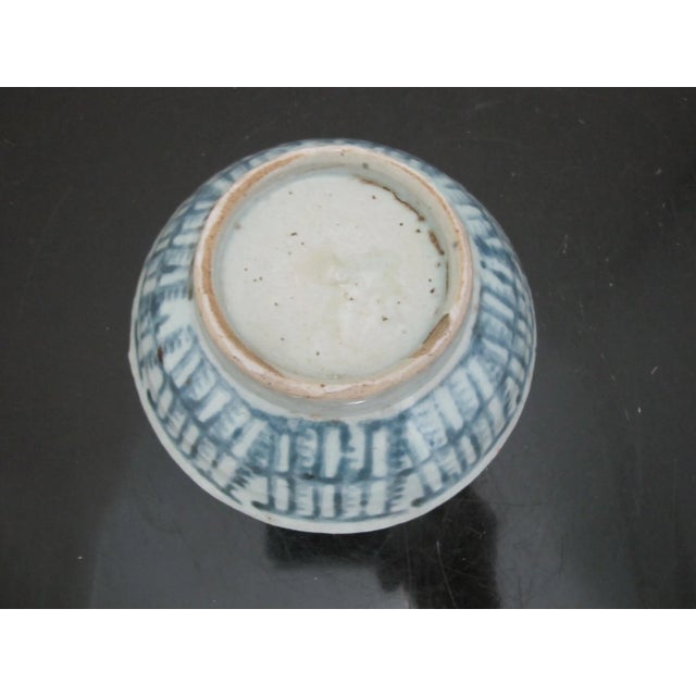 Chinese Ming Style Celadon Blue Geometric Underglaze Rustic 5" Footed Bowl For Sale In Portland, OR - Image 6 of 6